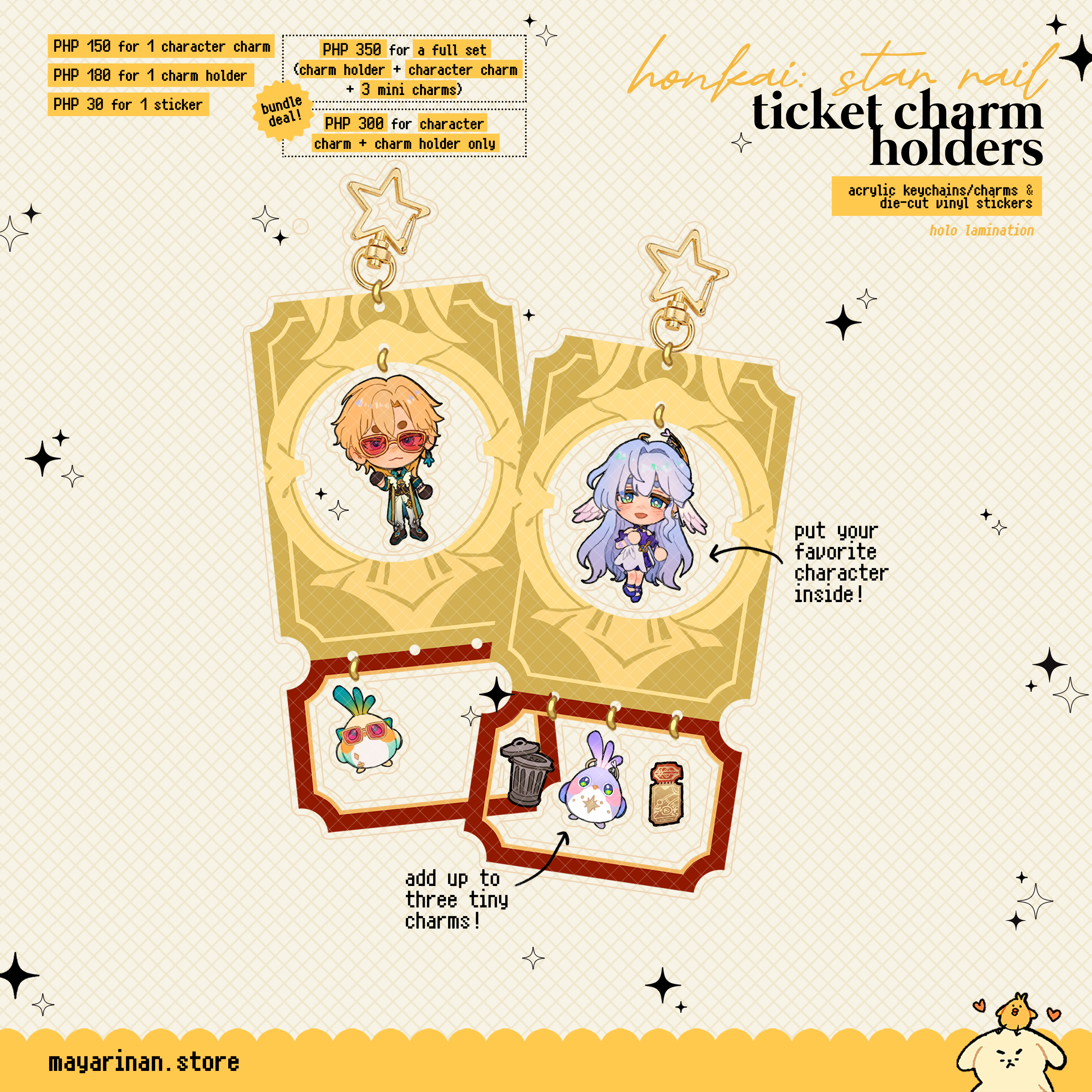 honkai: star rail ticket charm holders ☆ acrylic keychains, stickers