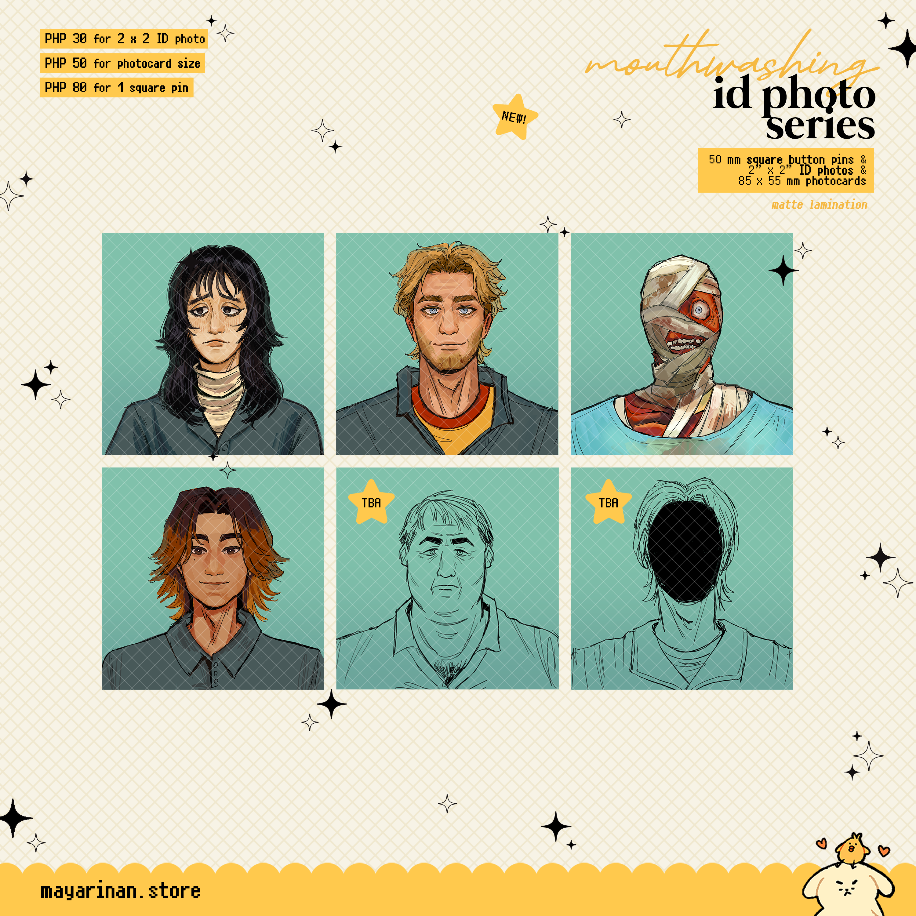 mouthwashing id photos ✦ photocards, square pins