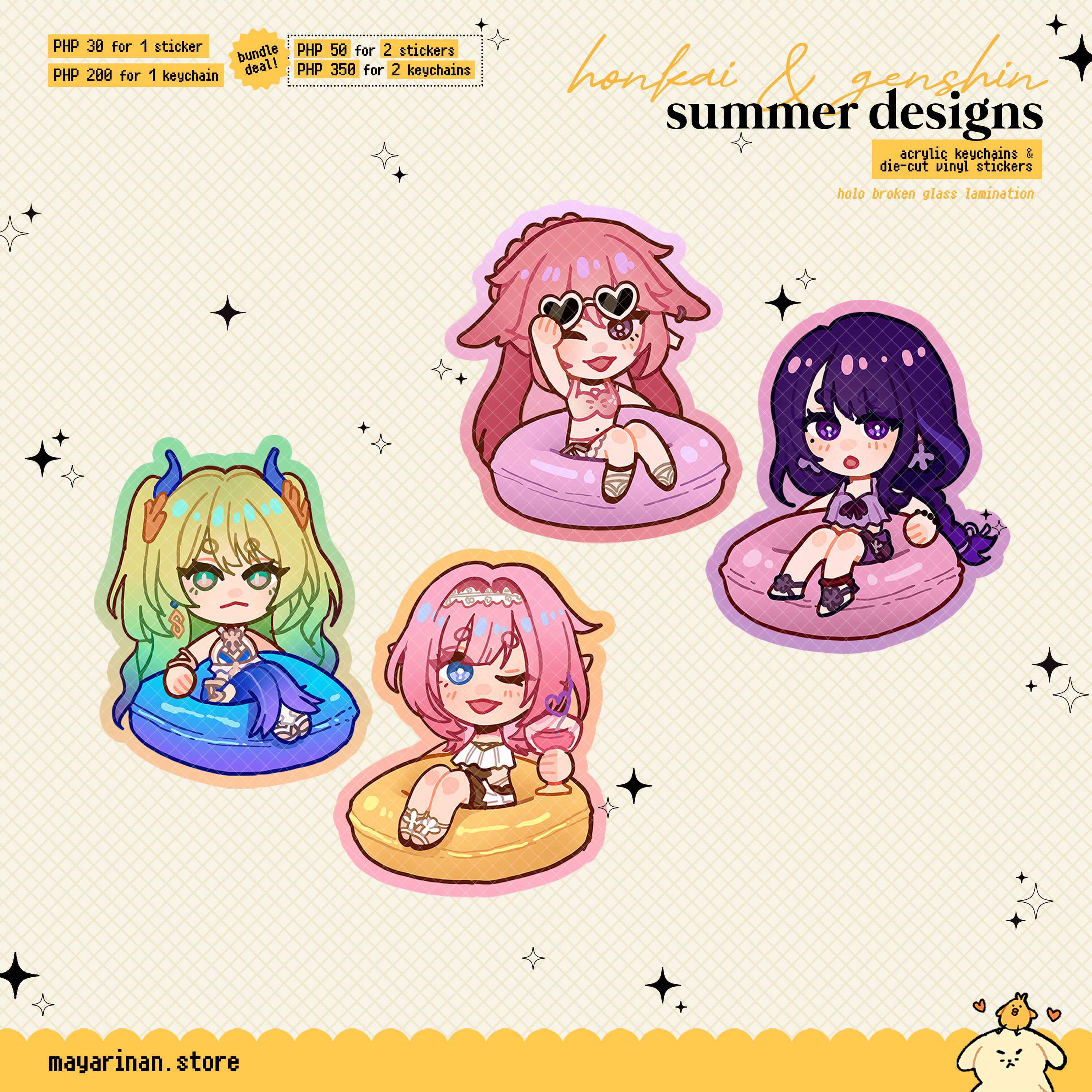 summer designs ☀︎ honkai, genshin