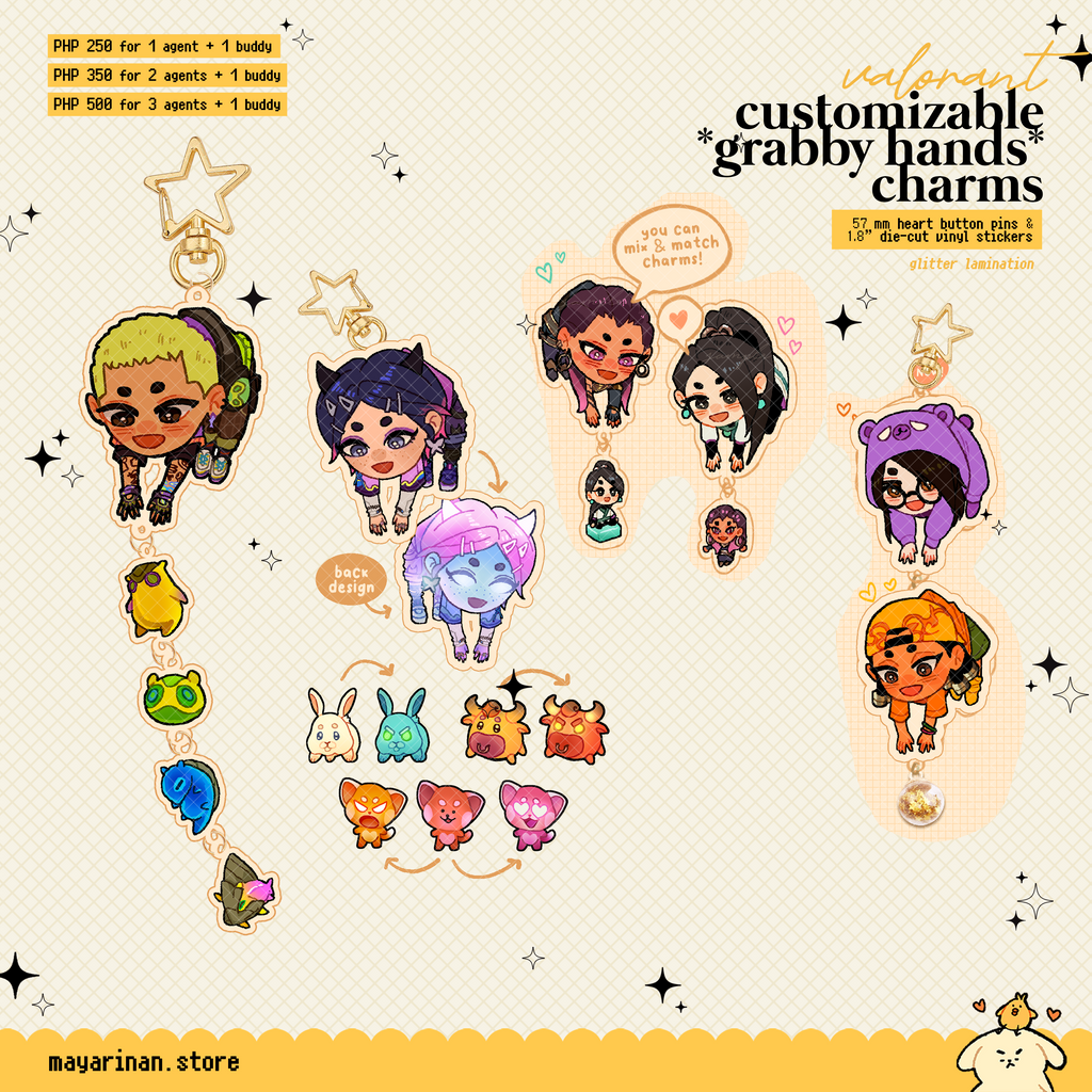 valorant *grabby hands* series ☆ customizable acrylic charms