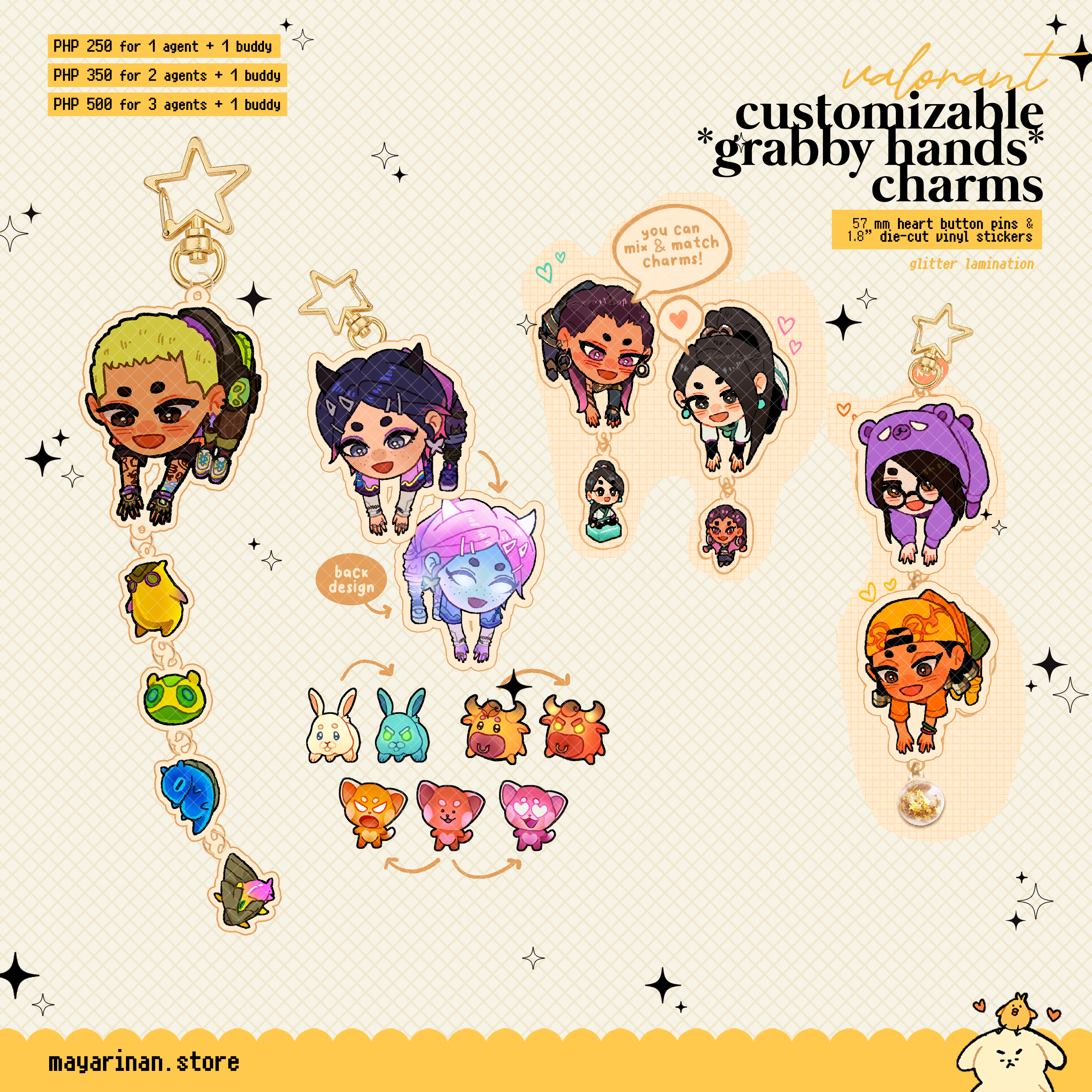 valorant *grabby hands* series ☆ customizable acrylic charms