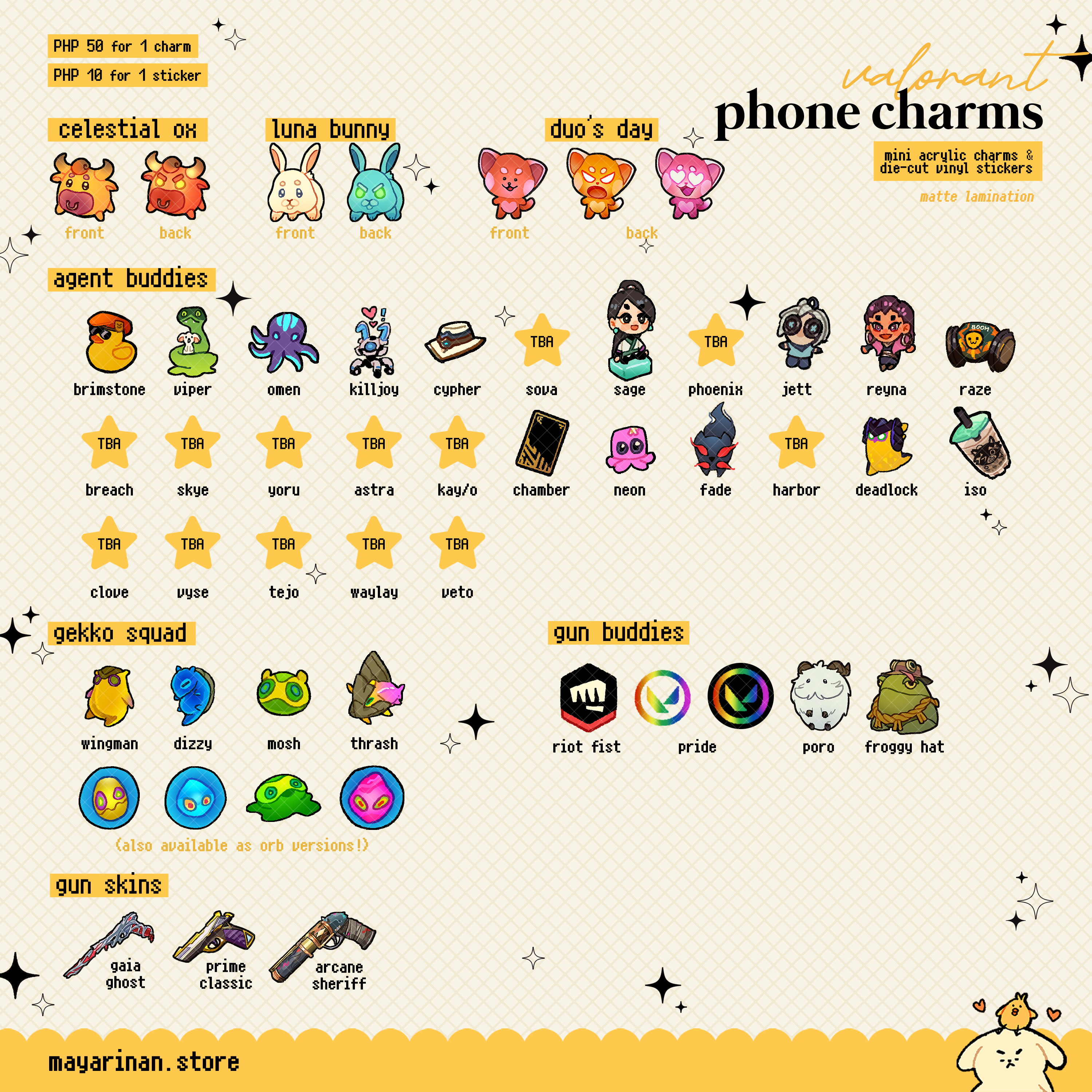 valorant phone charms ☆ agent buddies, gun buddies, gun skins