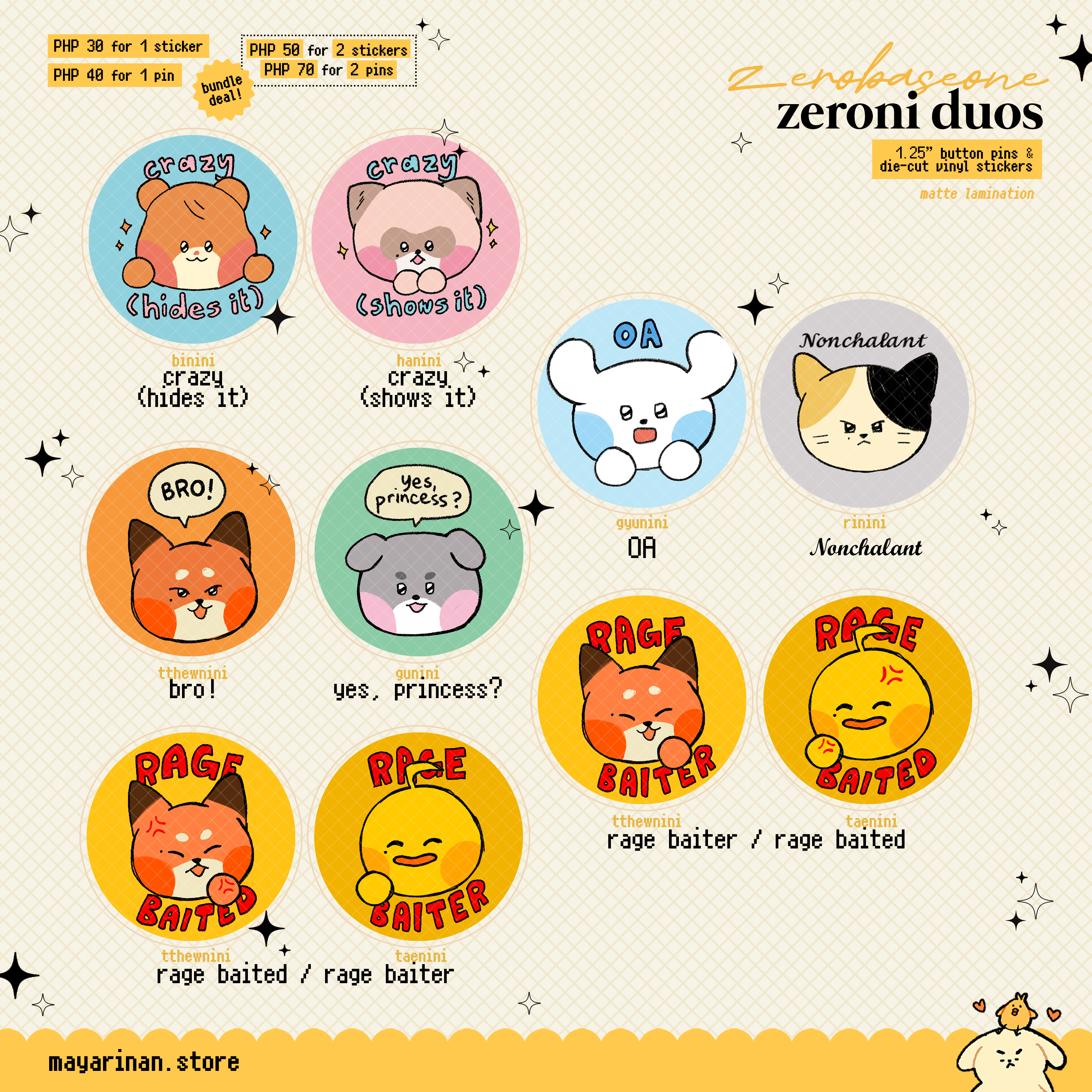 zerobaseone ♡ zeroni duos ♡ button pins, stickers