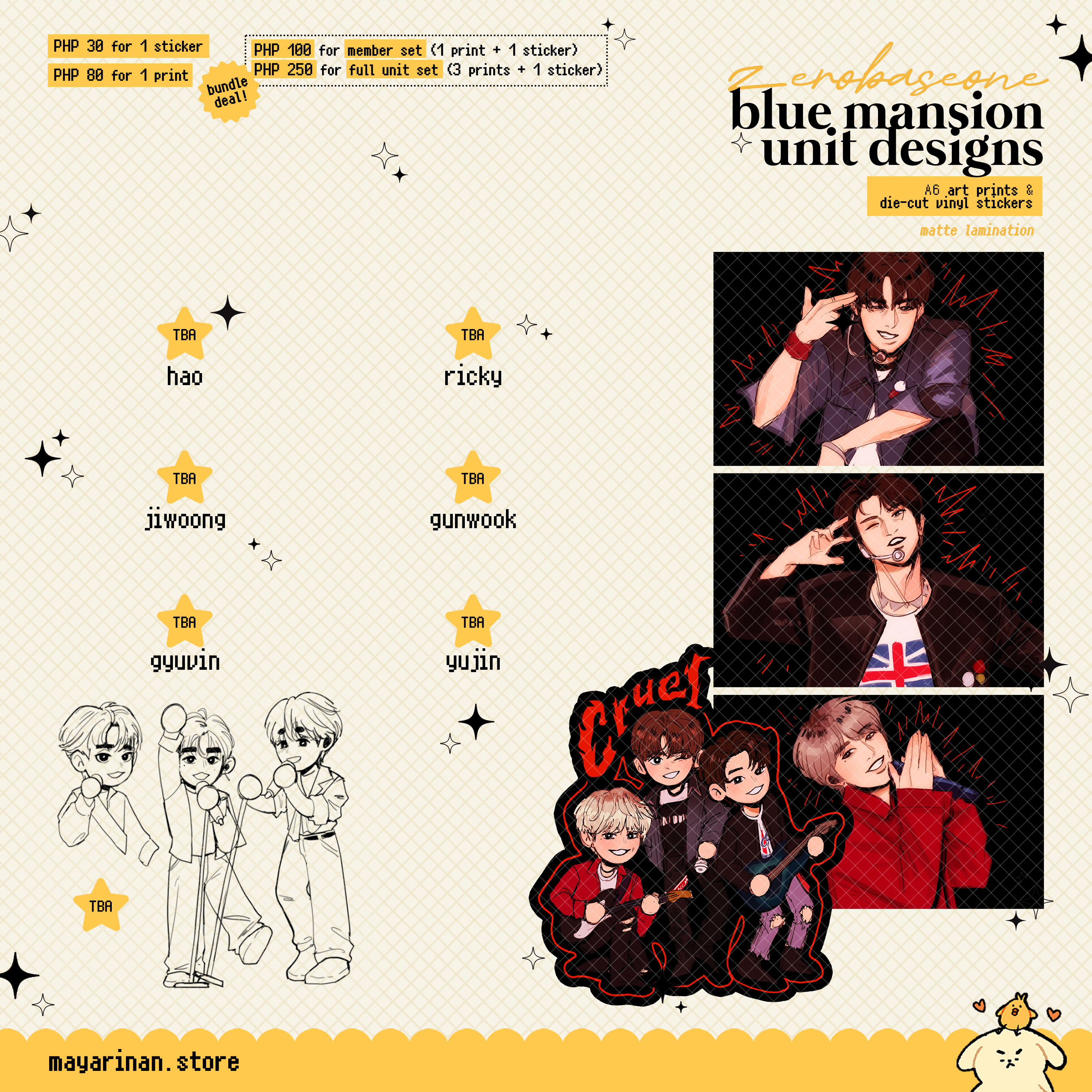 zerobaseone blue mansion unit designs ♡ stickers, prints