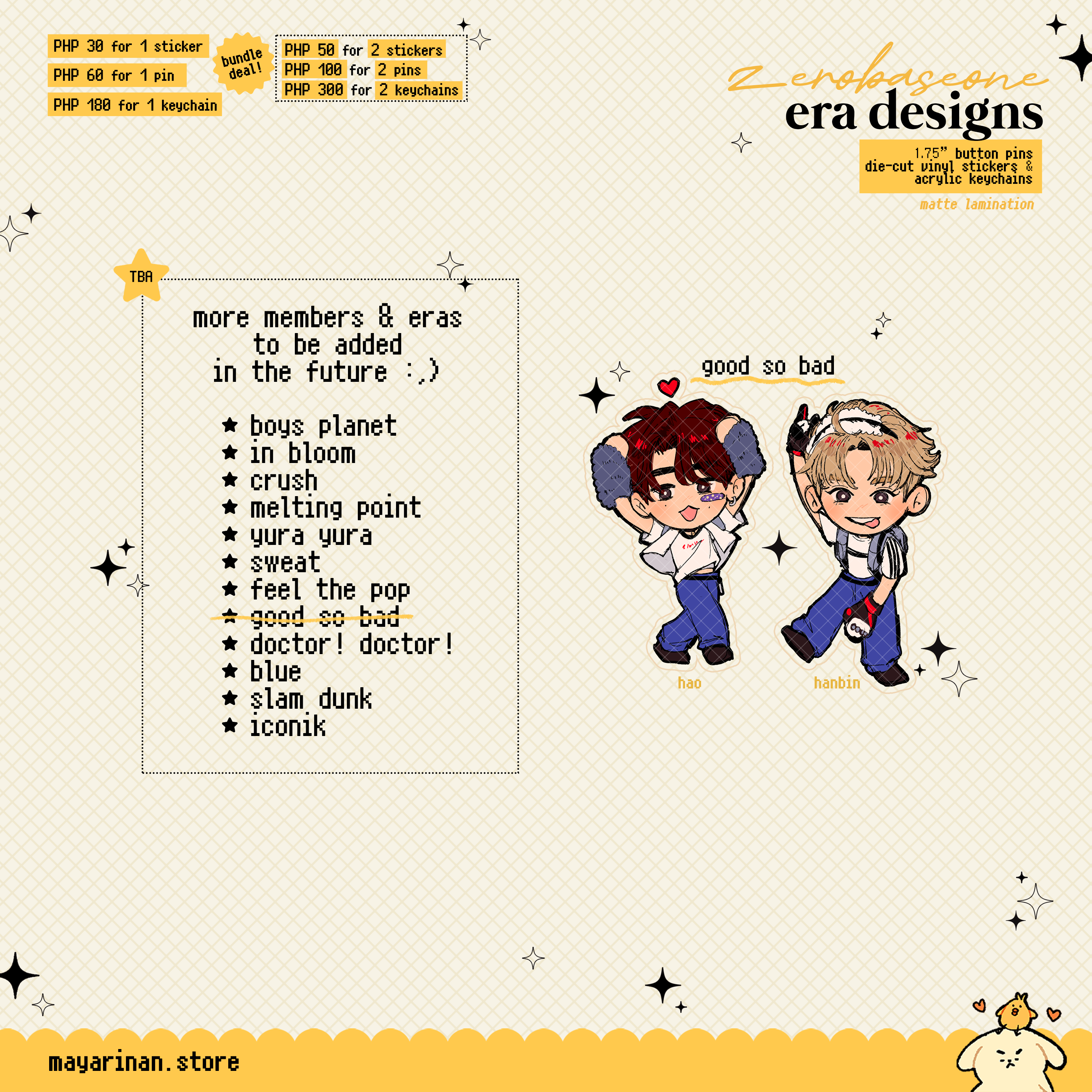 zerobaseone eras ☆ keychains, stickers, button pins